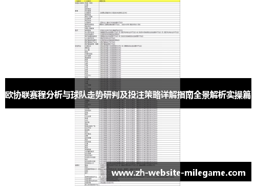 欧协联赛程分析与球队走势研判及投注策略详解指南全景解析实操篇