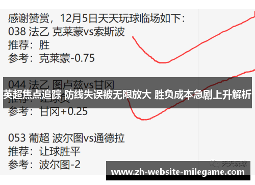 英超焦点追踪 防线失误被无限放大 胜负成本急剧上升解析